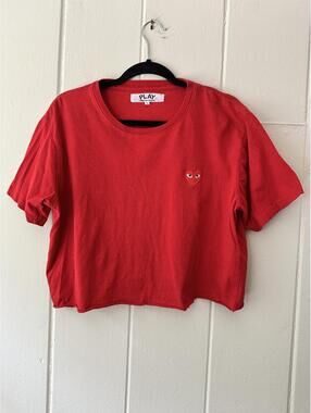 Comme des Garçons Play Red Cropped T-Shirt with Red Heart Logo Size Large